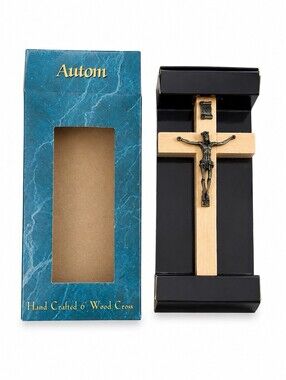 Autom Hand Crafted 7” Wood Crucifix Cross w/ Jesus Wall Hanging New in Box